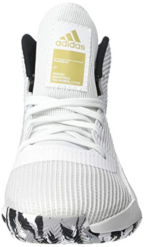 adidas Tenis de baloncesto Pro Bounce 2019 para hombre, blanco (blanco/negro/dorado metálico), 52 EU