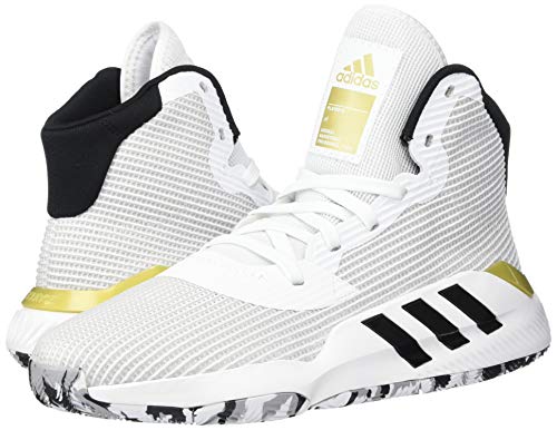 adidas Tenis de baloncesto Pro Bounce 2019 para hombre, blanco (blanco/negro/dorado metálico), 52 EU