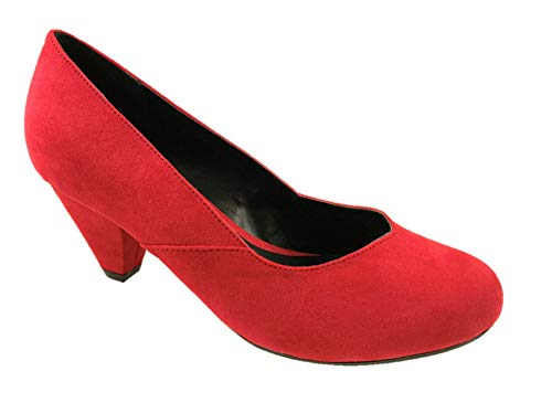 AEE Zapatos de tacón bajo de Ante sintético de Corte Ancho para Mujer, Tallas 36 a 42, Color Rojo, Talla 37 EU