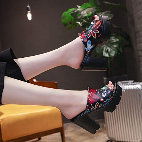 AIni Sandalias De Vestir Planas Mujer Verano 2019 Planas Zapatillas De CuñA Sandalias Bohemia Estampadas CóModos Zapatos De TacóN Alto De Antideslizantes Negro BlancoDia De Miembro Oferta 35-39