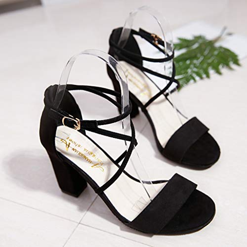 AIni Sandalias Mujer del Verano CóModos Zapatos Las Sandalias Moda Casual Tacones Altos TacóN 7cm Zapatos De Hebilla Cruzada Zapatos De Fiesta De Sexy Sandalias De Punta Abierta Beige Negro,34-39
