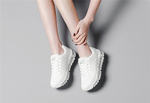 Air Zapatillas de Running para Hombre Mujer Zapatos para Correr y Asfalto Aire Libre y Deportes Calzado 1643 Unisexo White 38