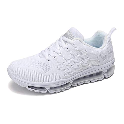Air Zapatillas de Running para Hombre Mujer Zapatos para Correr y Asfalto Aire Libre y Deportes Calzado 1643 Unisexo White 39