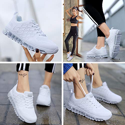 Air Zapatillas de Running para Hombre Mujer Zapatos para Correr y Asfalto Aire Libre y Deportes Calzado 1643 Unisexo White 39