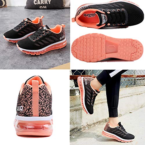 Air Zapatillas de Running para Hombre Mujer Zapatos para Correr y Asfalto Aire Libre y Deportes Calzado Unisexo Black Orange 39