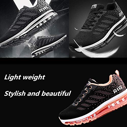 Air Zapatillas de Running para Hombre Mujer Zapatos para Correr y Asfalto Aire Libre y Deportes Calzado Unisexo Black Orange 39