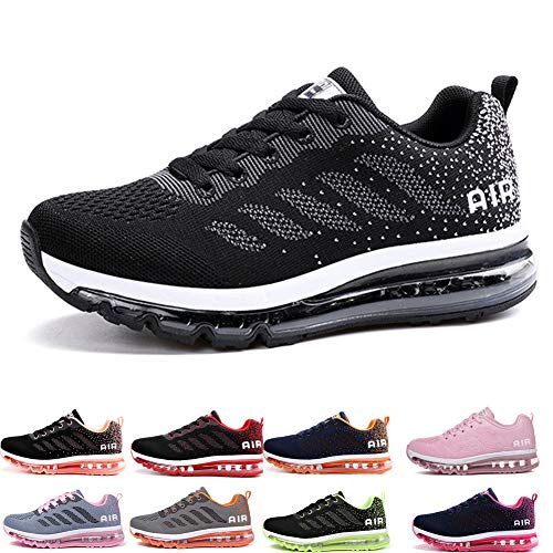 Air Zapatillas de Running para Hombre Mujer Zapatos para Correr y Asfalto Aire Libre y Deportes Calzado Unisexo Black White 37