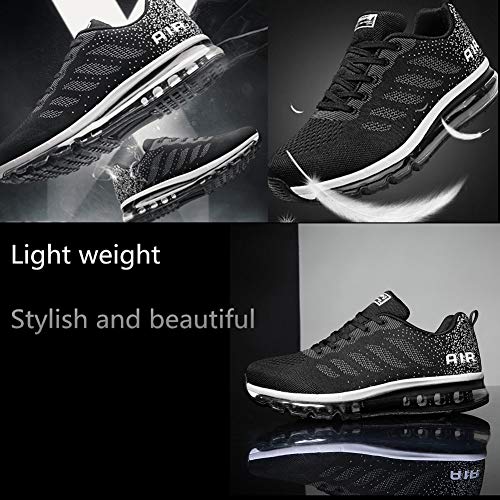 Air Zapatillas de Running para Hombre Mujer Zapatos para Correr y Asfalto Aire Libre y Deportes Calzado Unisexo Black White 41