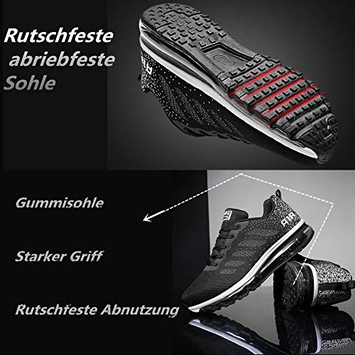 Air Zapatillas de Running para Hombre Mujer Zapatos para Correr y Asfalto Aire Libre y Deportes Calzado Unisexo Black White 44