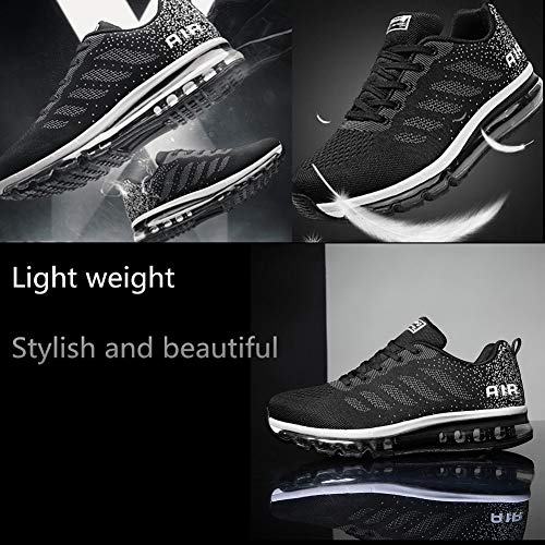 Air Zapatillas de Running para Hombre Mujer Zapatos para Correr y Asfalto Aire Libre y Deportes Calzado Unisexo Black White 44