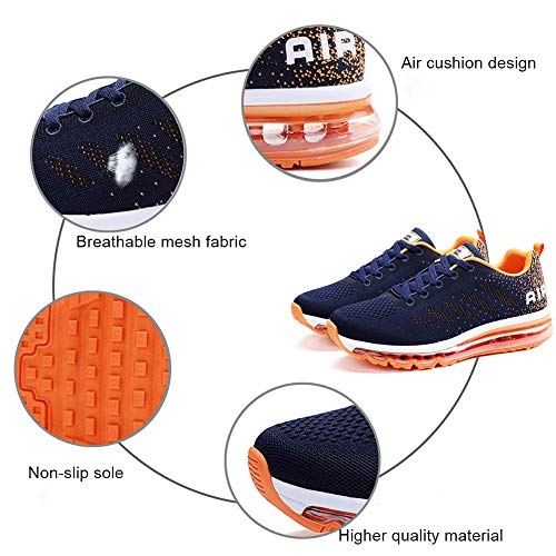 Air Zapatillas de Running para Hombre Mujer Zapatos para Correr y Asfalto Aire Libre y Deportes Calzado Unisexo Blue Orange 39