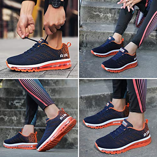 Air Zapatillas de Running para Hombre Mujer Zapatos para Correr y Asfalto Aire Libre y Deportes Calzado Unisexo Blue Orange 45