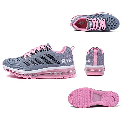 Air Zapatillas de Running para Hombre Mujer Zapatos para Correr y Asfalto Aire Libre y Deportes Calzado Unisexo Gray Pink 34