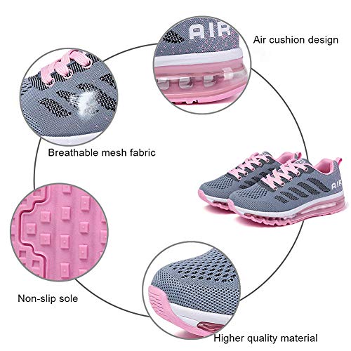 Air Zapatillas de Running para Hombre Mujer Zapatos para Correr y Asfalto Aire Libre y Deportes Calzado Unisexo Gray Pink 39