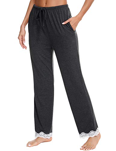 Akalnny Pantalones de Pijamas Mujer Largo con Cintura Elástica Pantalon de Yoga Casual Mujer Estar por Casa Suave Cómodo con Bolsillos