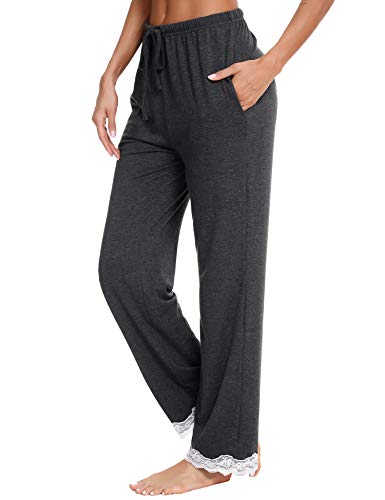 Akalnny Pantalones de Pijamas Mujer Largo con Cintura Elástica Pantalon de Yoga Casual Mujer Estar por Casa Suave Cómodo con Bolsillos