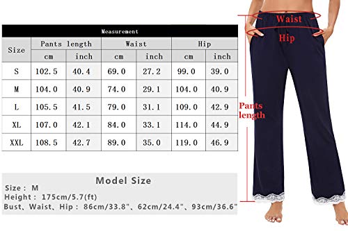 Akalnny Pantalones de Pijamas Mujer Largo con Cintura Elástica Pantalon de Yoga Casual Mujer Estar por Casa Suave Cómodo con Bolsillos