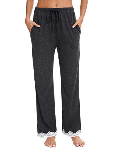 Akalnny Pantalones de Pijamas Mujer Largo con Cintura Elástica Pantalon de Yoga Casual Mujer Estar por Casa Suave Cómodo con Bolsillos