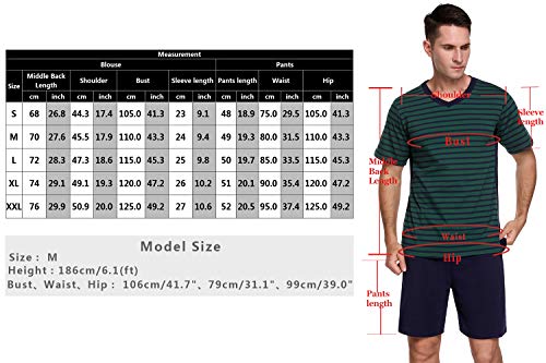 Akalnny Pijama Hombre Corto Rayas con Manga Corta Conjunto de Pijama Algodón Suave Cómodo Ropa de Dormir Estar por Casa Cintura Elástica Bolsillos