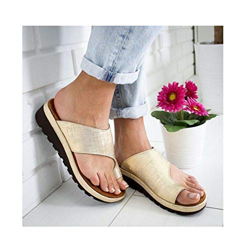 AKBP Sandalias de corrección de juanetes para Mujeres, Zapatos de Viaje de Playa de Verano con Soporte para el Arco del Dedo del pie Gold
