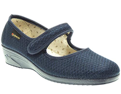 ALBEROLA S16053 Zapatilla Mujer Cerrada Rejilla Nailon Verano Velcro Ecotada Cuña 3Cm Marino Talla 38