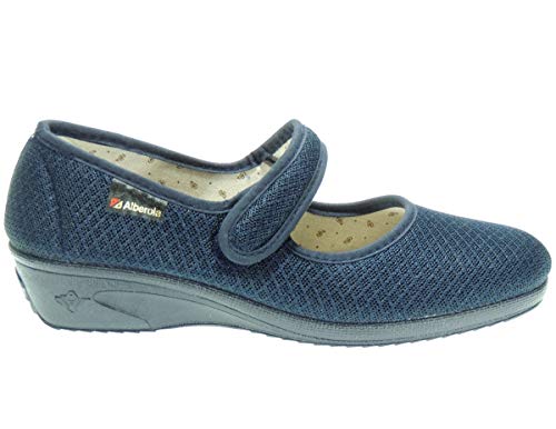 ALBEROLA S16053 Zapatilla Mujer Cerrada Rejilla Nailon Verano Velcro Ecotada Cuña 3Cm Marino Talla 38