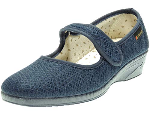 ALBEROLA S16053 Zapatilla Mujer Cerrada Rejilla Nailon Verano Velcro Ecotada Cuña 3Cm Marino Talla 38