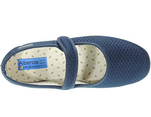 ALBEROLA S16053 Zapatilla Mujer Cerrada Rejilla Nailon Verano Velcro Ecotada Cuña 3Cm Marino Talla 38