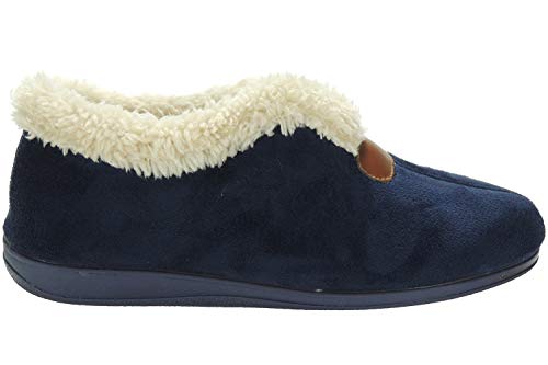 Alcalde 3075 Zapatilla de Casa para Mujer Llana Cerrada con Pelo de Abrigo y Escote Marino Talla 37