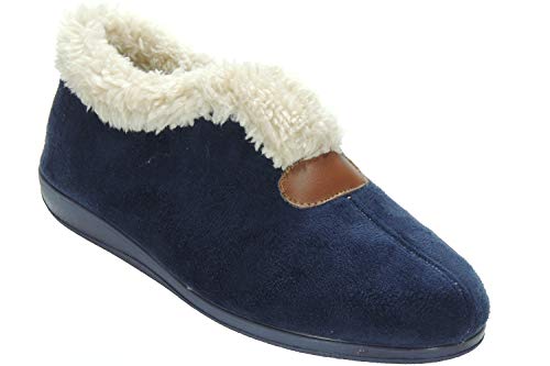 Alcalde 3075 Zapatilla de Casa para Mujer Llana Cerrada con Pelo de Abrigo y Escote Marino Talla 37