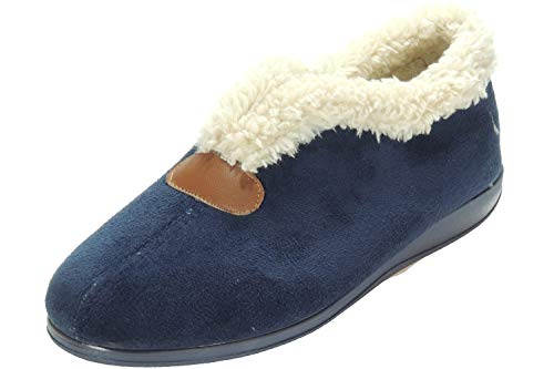 Alcalde 3075 Zapatilla de Casa para Mujer Llana Cerrada con Pelo de Abrigo y Escote Marino Talla 37