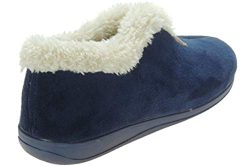 Alcalde 3075 Zapatilla de Casa para Mujer Llana Cerrada con Pelo de Abrigo y Escote Marino Talla 37