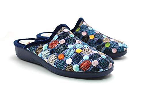 ALCALDE - Zapatilla de IR por casa Destalonada, cuña Media, Suela Antideslizante, para: Mujer Color: Marino Talla:36