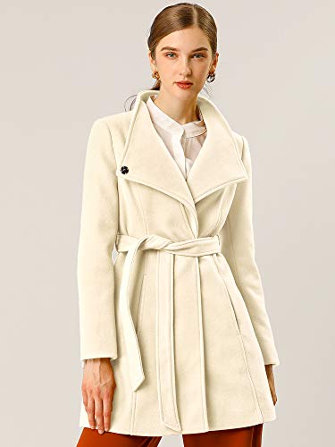 Allegra K Abrigo Largo con Cinturón De Invierno Cuello Alto Manga Larga Clásico para Mujeres Beige M