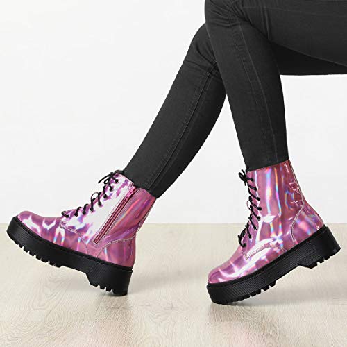 Allegra K Botas De Combate Plataforma Colorido Punta Redonda para Mujer Rosa 41