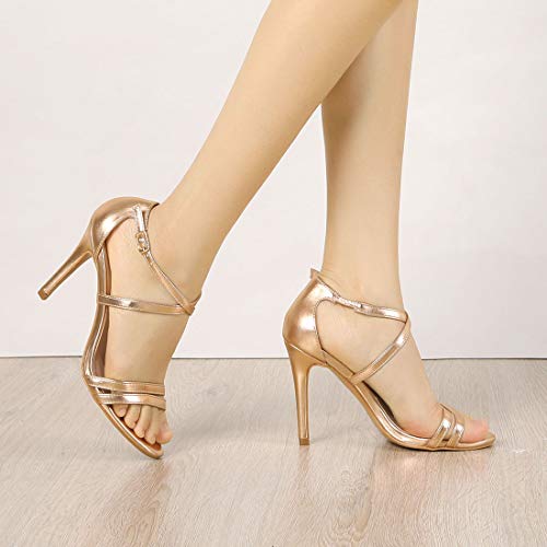 Allegra K Sandalias De Tacón De Aguja con Tiras Cruzadas De Mujer Rosa Oro 37 EU