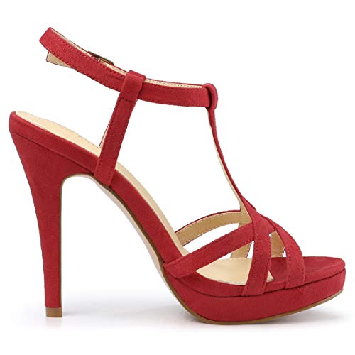 Allegra K Sandalias Tacón De Aguja T Correa con Plataforma Talón Abierto para Mujeres Rojo 40