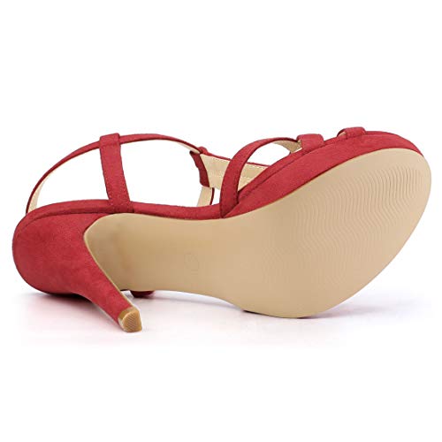 Allegra K Sandalias Tacón De Aguja T Correa con Plataforma Talón Abierto para Mujeres Rojo 40