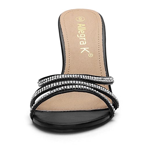 Allegra K Zapatilla Mulas Tacón de Aguja Decoración de Diamantes de imitación Punta Abierta para Mujeres Negro 42