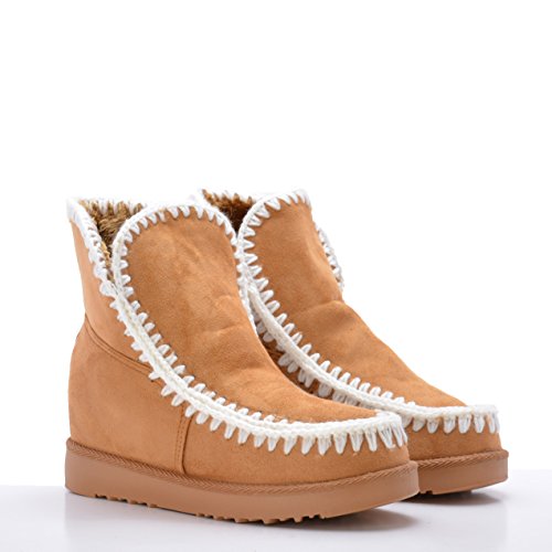 Altamoda-Botín Estilo Australiano con Pespuntes Bordados Forrados con Pelo y cuña Interior (40 EU)