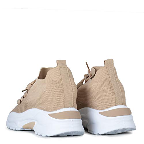 Altamoda Zapatillas con Plataforma de Mujer Estilo Calcetin Moda Camel (38)