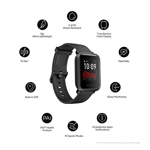 Amazfit Bip S Smartwatch 5ATM GPS GLONASS -Reloj inteligente con bluetooth y conectividad con Android e iOS - Version Global (Negro)