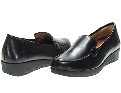 Amelie 12701 Mocasín Piel Cuña 3CM | Kiowa Mujer | Piso Goma | Flexible Antideslizante Negro Talla 39