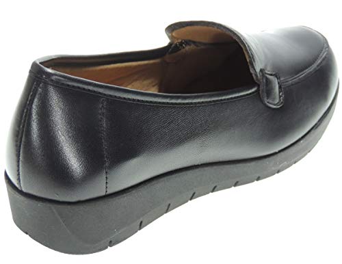 Amelie 12701 Mocasín Piel Cuña 3CM | Kiowa Mujer | Piso Goma | Flexible Antideslizante Negro Talla 39