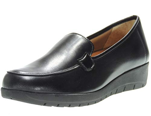 Amelie 12701 Mocasín Piel Cuña 3CM | Kiowa Mujer | Piso Goma | Flexible Antideslizante Negro Talla 39