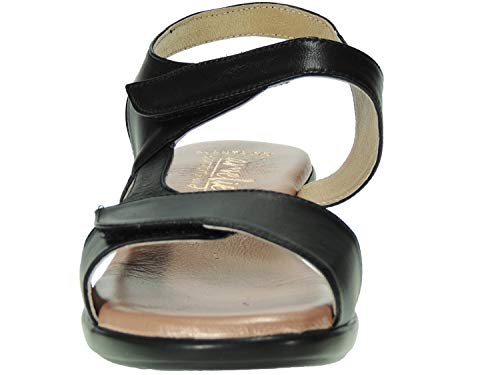 Amelie 404A Sandalia Piel | Comodona Ancho Especial | Cuña de 4 Cm con Planta Gel | Ajustes con Velcro | para Mujer Negro Talla 38