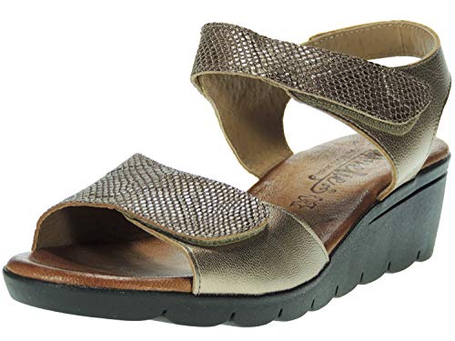 Amelie 853A Sandalia Piel para Mujer con Cuña de 4CM, Planta de Gel y Ajustes con Velcro Onix Talla 39