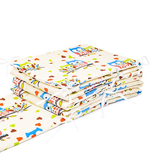 AMI Lian® Protector de cama nido – Protector de cabeza cuna 420 x 30 cm, 360 x 30 cm, 180 x 30 cm Cama Cuna Baby Protector de bordes cama Equipamiento búho Color Crudo/azul grande (360 x 30 cm)