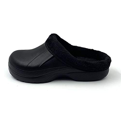 AMOJI Zuecos Forrados de Invierno Zapatos de jardín de Piel Forro Polar Forro de Ferry Zapatillas Calzado para el hogar Habitación Forro difuso Hombres Mujeres Negro 1534 Talla 39 EU
