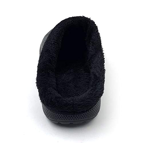 AMOJI Zuecos Forrados de Invierno Zapatos de jardín de Piel Forro Polar Forro de Ferry Zapatillas Calzado para el hogar Habitación Forro difuso Hombres Mujeres Negro 1534 Talla 39 EU